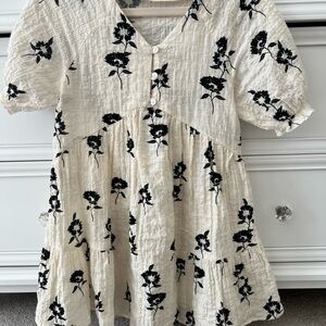 Zara Cream Dress with Black Floral Print